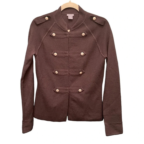 ANN TAYLOR BROWN MILITARY SWEATER JACKET - Picture 1 of 5